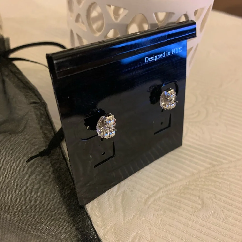 Round & Pear CZ Dangle Earrings- clear, silver - Picture 4 of 4